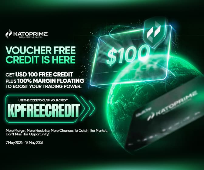 Kato Prime Free Voucher Credit — USD100 free credit + 100% margin floating